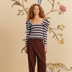 Farm Rio brown high waist buttoned cuff pants Size S